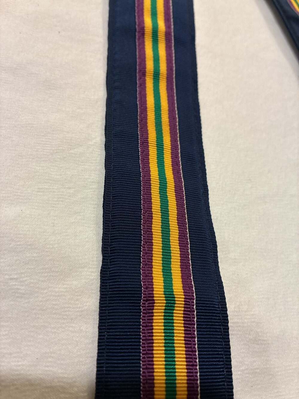 J.Crew Navy Blue Grosgrain Ribbon D-Ring Belt Purple, Yellow & Green Stripes M/L